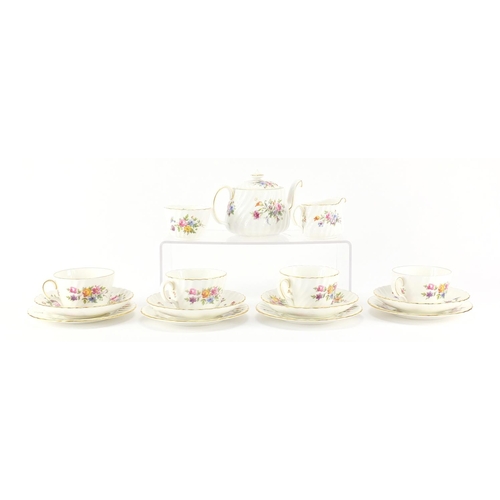 2088 - Minton Marlow teaware including teapot and trio's, the teapot 10.5cm high