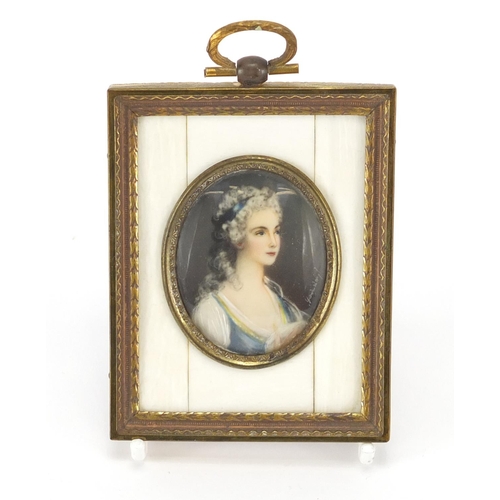 2312 - Oval hand painted portrait miniature of a female wearing a pearl necklace, by B Owen Baker RMS, hous... 