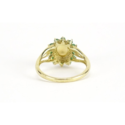 2366 - 9ct gold opal and emerald ring, size L, 2.0g
