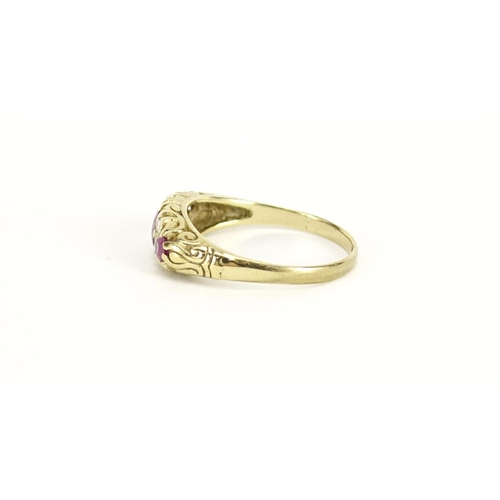 2359 - 9ct gold ruby and diamond ring, size O, 2.2g