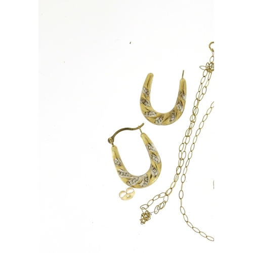 2433 - 9ct gold necklace and pair of earrings, 0.7g