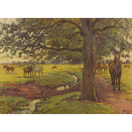 2143 - Howe 1920 - Horses in a field, oil on canvas, framed, 62cm x 45.5cm