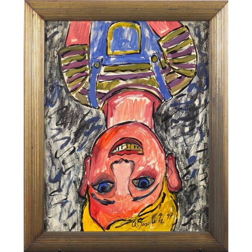2060 - Portrait of a young boy, oil, bearing an indistinct signature possibly G Baselitz, framed, 49.5cm x ... 
