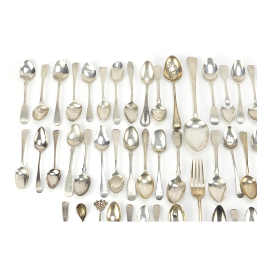 2272 - Large collection of Georgian and later silver spoons and forks, various hallmarks, the largest 21cm ... 