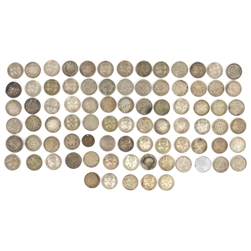 2320 - Collection of British pre 1947 coinage including three penny bits, 105.0g