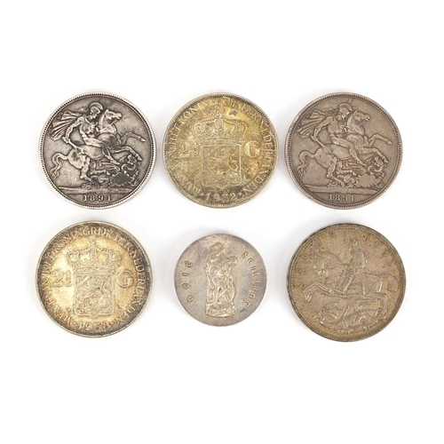 2326 - British and World coinages including two Victorian silver crowns and two and half Dutch daalder, 143... 
