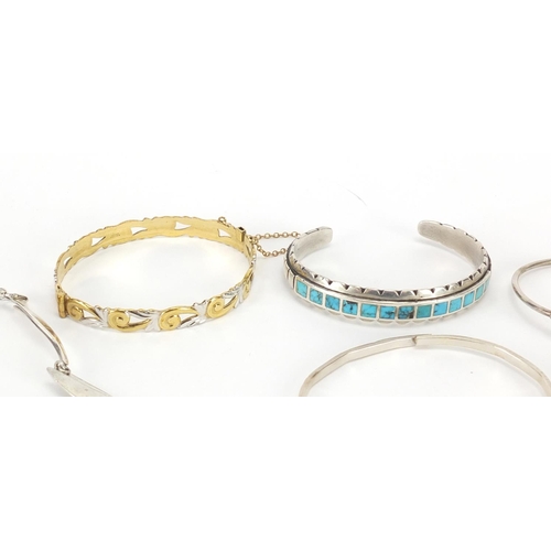 2436 - Silver and white metal bracelets and necklaces, one with turquoise, 141.2g