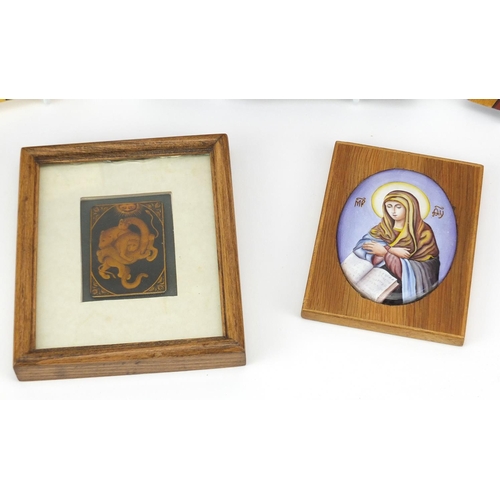 2294 - Predominantly hand painted icons including an enamel onto copper example hand painted with Madonna, ... 