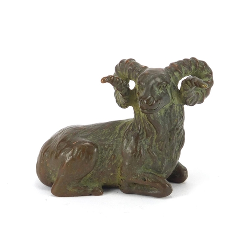 2290 - Japanese patinated bronze ram, impressed marks to the base, 6cm wide