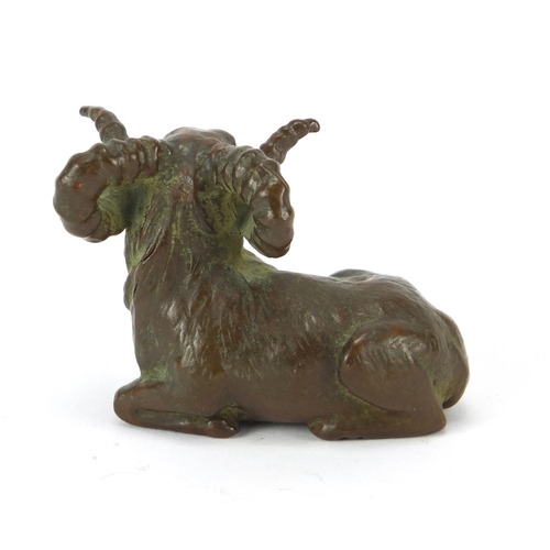 2290 - Japanese patinated bronze ram, impressed marks to the base, 6cm wide