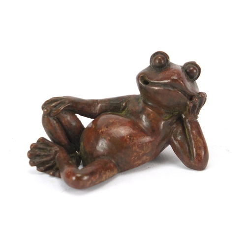 2282 - Japanese patinated bronze frog, impressed marks to the underside, 5.5cm in length