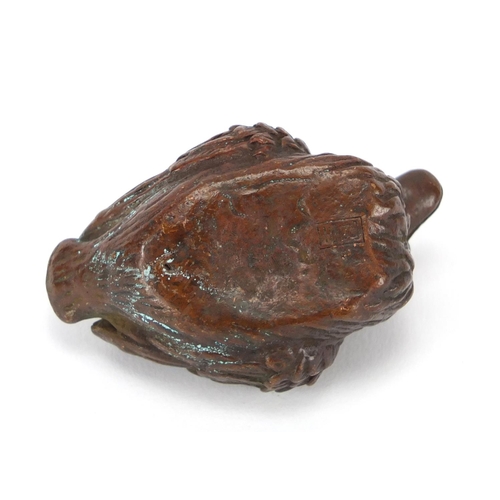 2289 - Japanese patinated bronze duck, impressed marks to the underside, 5cm in length