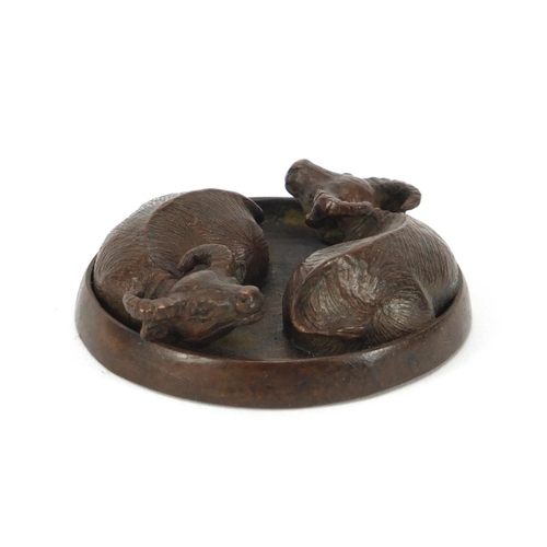 2286 - Japanese patinated bronze of two water buffaloes, impressed marks to the underside, 5cm in diameter