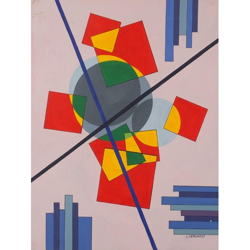 2175 - Abstract composition, geometric shapes, Russian school gouache on card, bearing a signature L Verone... 