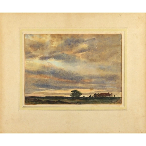 2279 - Cottages in a landscape, Irish school watercolour, bearing a signature Percy French, mounted unframe... 