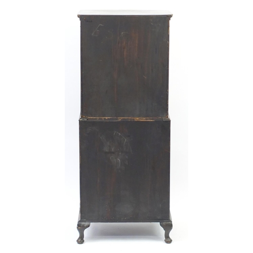 2003 - Walnut bow front chest on chest with seven drawers and brushing slide, 158cm H x 62cm W x 46cm D
