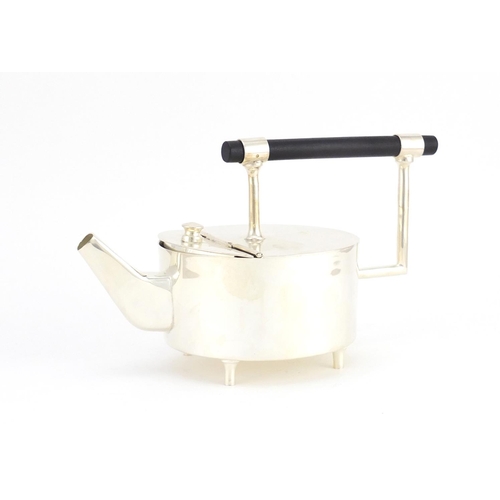 2075 - Modernist silver plated teapot in the style of Christopher Dresser with ebonised handle, 14cm high