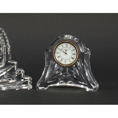 2076 - Two Waterford crystal clocks both with Roman numerals, the largest 18cm wide