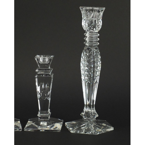2130 - Pair of Waterford Bethany candlesticks and a pair of Stuart crystal candlesticks, the largest 25.5cm... 