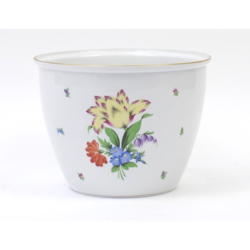 2021 - Large Herend of Hungary porcelain planter hand painted with flowers, 31cm high x 41cm in diameter