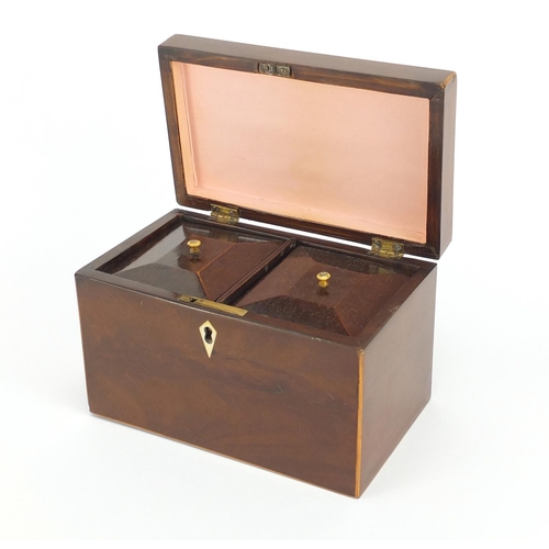 2195 - Victorian mahogany tea caddy with twin divisional lidded interior and ivory escutcheon, 181cm wide