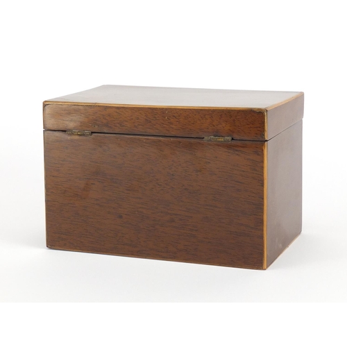 2195 - Victorian mahogany tea caddy with twin divisional lidded interior and ivory escutcheon, 181cm wide