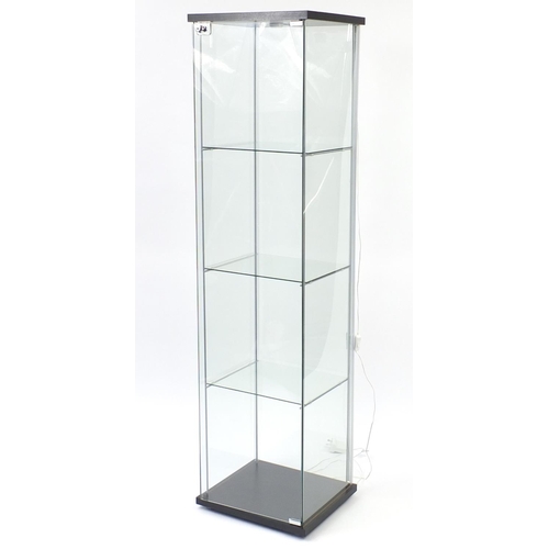 2036 - Illuminated glass shop display case with key, 163cm H x 43cm W x 37cm D