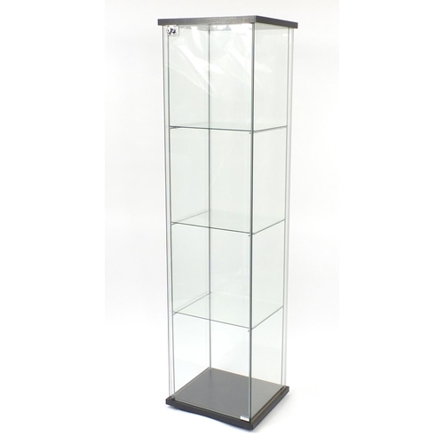 2035 - Illuminated glass shop display case with key, 163cm H x 43cm W x 37cm D