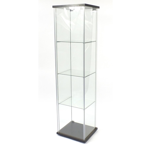 2035 - Illuminated glass shop display case with key, 163cm H x 43cm W x 37cm D