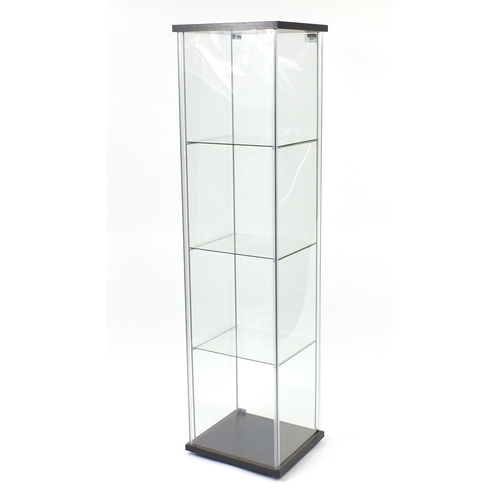 2034 - Illuminated glass shop display case with key, 163cm H x 43cm W x 37cm D