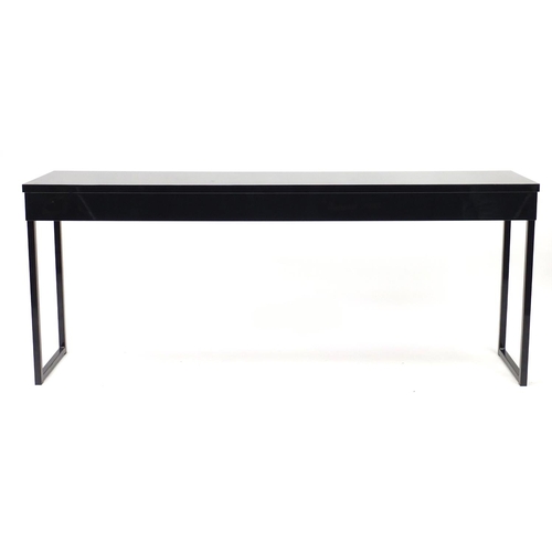 2016 - Black high gloss console table with two drawers, 74cm H x 180cm W x 40cm D