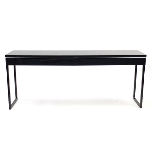2005 - Black high gloss console table with two drawers, 74cm H x 180cm W x 40cm D