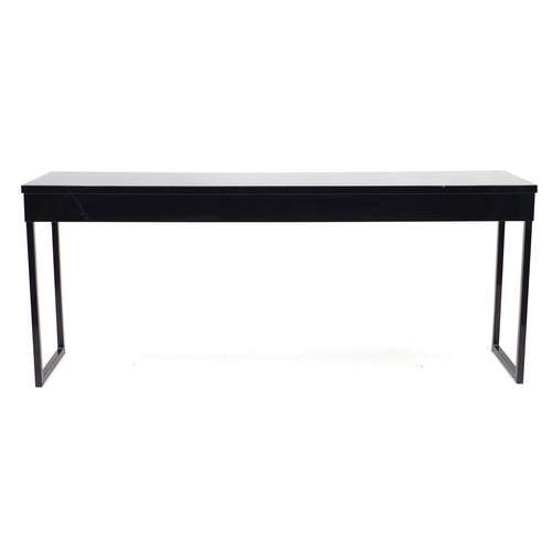 2005 - Black high gloss console table with two drawers, 74cm H x 180cm W x 40cm D