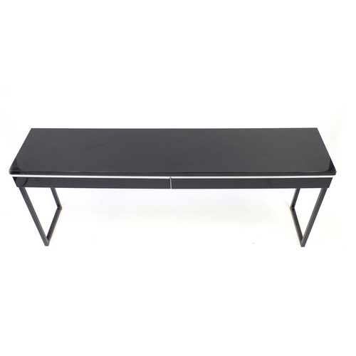 2006 - Black high gloss console table with two drawers, 74cm H x 180cm W x 40cm D