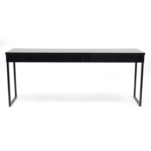 2006 - Black high gloss console table with two drawers, 74cm H x 180cm W x 40cm D