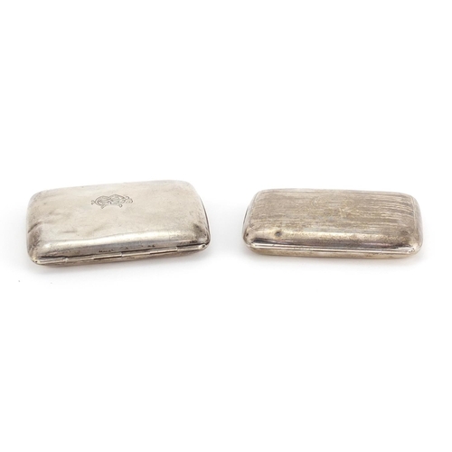 2251 - Two rectangular silver cigarettes cases one with engine turned decoration, Birmingham hallmarks, the... 