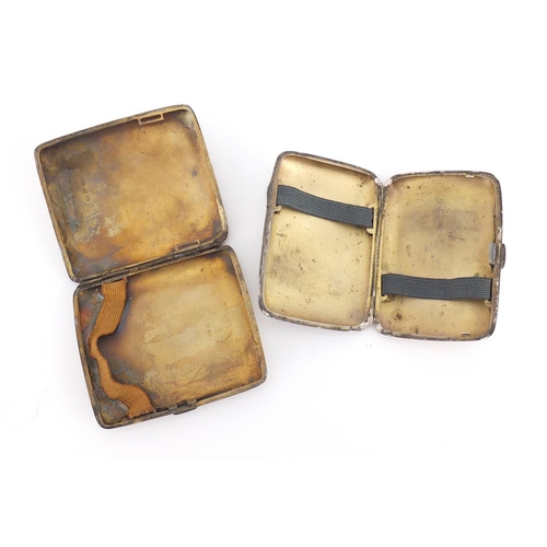 2251 - Two rectangular silver cigarettes cases one with engine turned decoration, Birmingham hallmarks, the... 