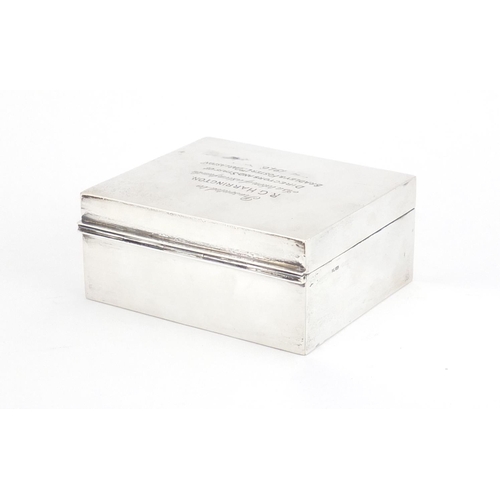 2258 - Rectangular silver cigarette box with hinged lid, impressed SILVER, 4.5cm H x 10.5cm W x 8.5cm D, 35... 