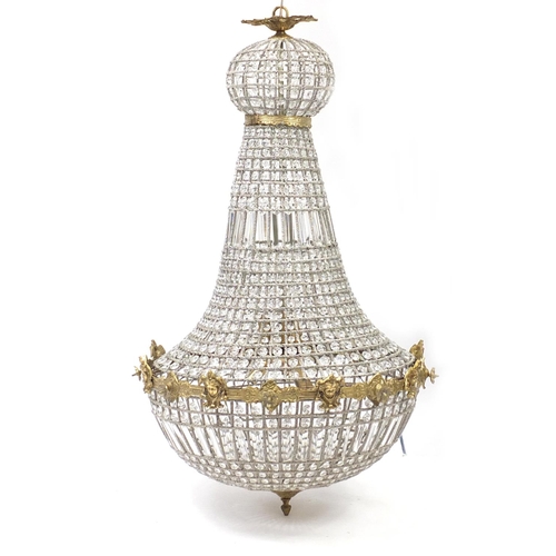 2029 - Large ornate gilt brass and glass chandelier, 110cm high