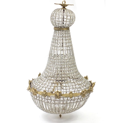 2030 - Large ornate gilt brass and glass chandelier, 110cm high