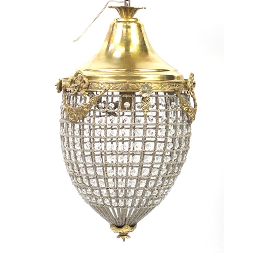 2033 - Ornate gilt metal and glass bag chandelier, 60cm high