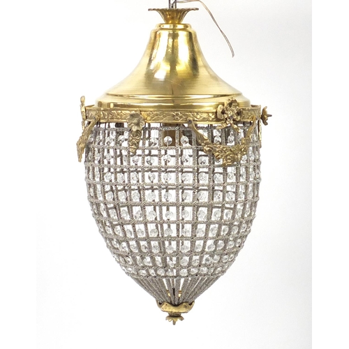 2033 - Ornate gilt metal and glass bag chandelier, 60cm high