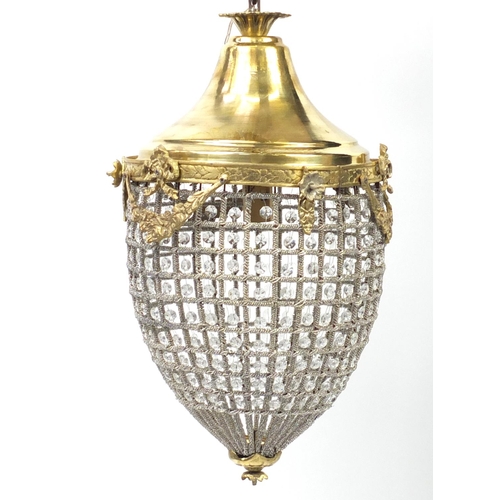 2032 - Ornate gilt metal and glass bag chandelier, 60cm high