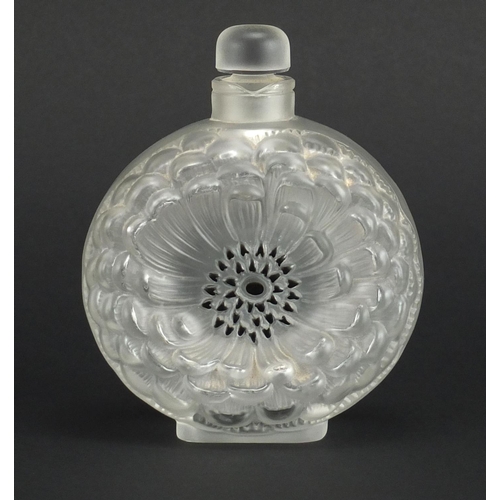 2082 - Lalique frosted glass Dahlia scent bottle, etched Lalique France to the base, 13cm high