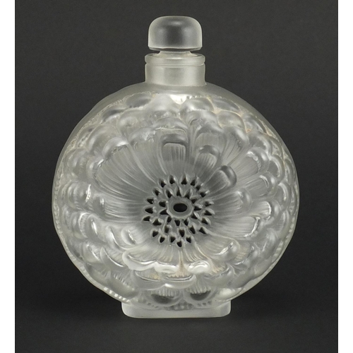 2082 - Lalique frosted glass Dahlia scent bottle, etched Lalique France to the base, 13cm high