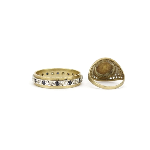 2387 - Two 9ct gold rings including a diamond and sapphire eternity ring, 5.0g