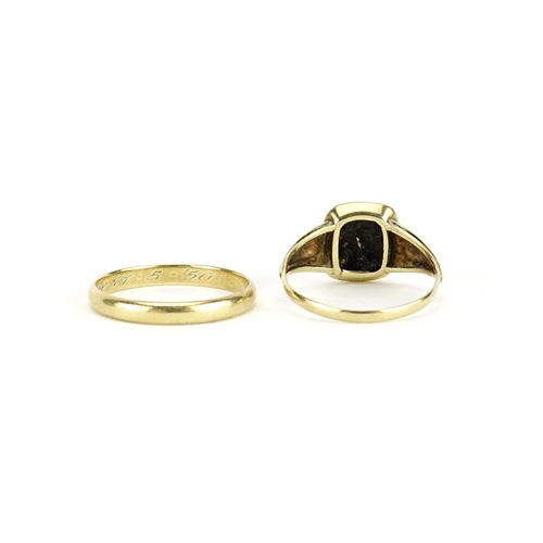 2373 - Antique 14ct gold signet ring and an unmarked gold wedding band, sizes Z and Z+, 5.9g