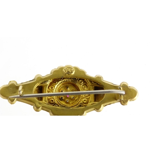 2357 - Three Victorian and later gold bar brooches, the largest 4cm in length, 4.6g