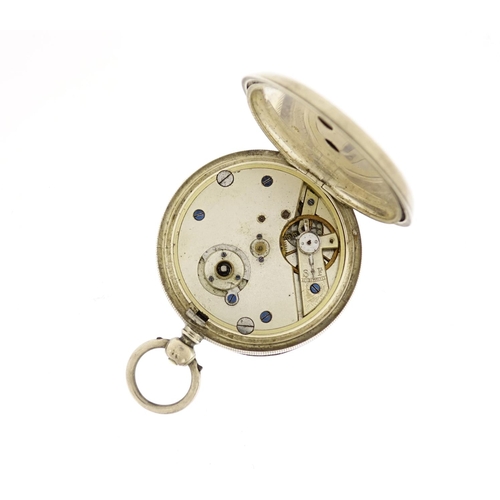 2375 - Gentleman's silver open face pocket watch, with graduated silver watch chain and sports jewel, 5cm i... 