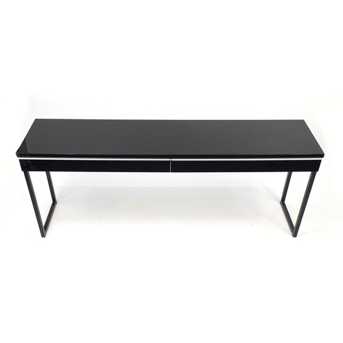 2017 - Black high gloss console table with two drawers, 74cm H x 180cm W x 40cm D